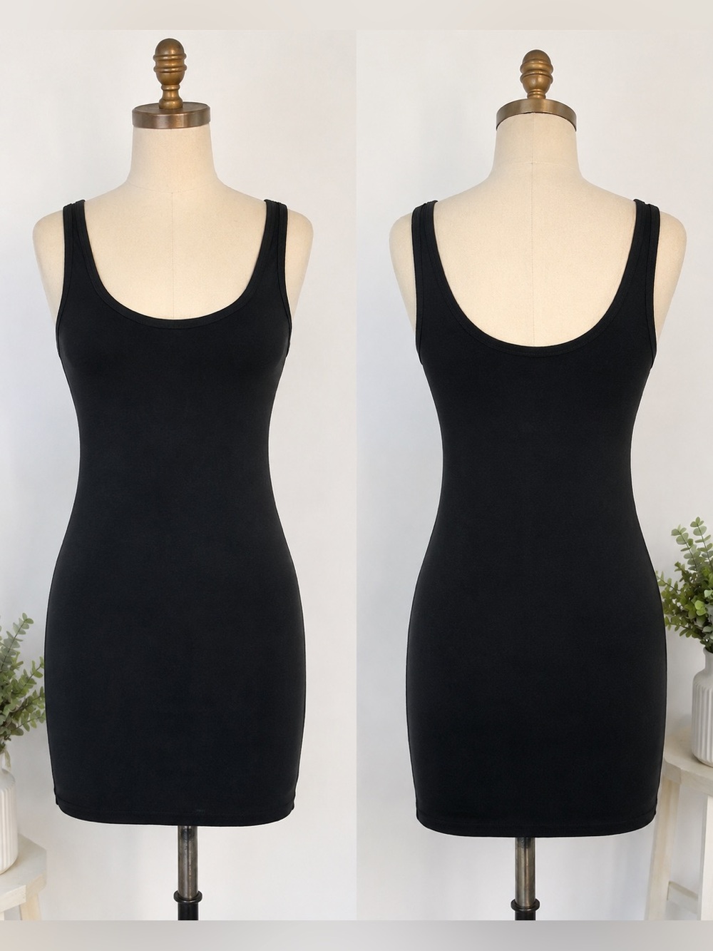 Classic Black Midi Bodycon Dress Size Small Minimalist Basic Stretch